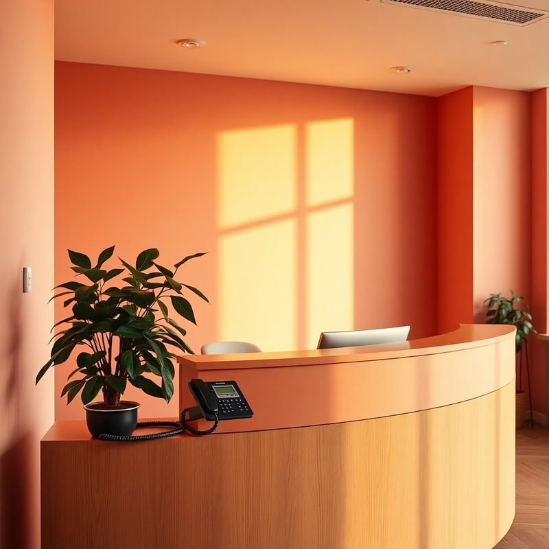 Recepce moderní pardubické redakce s pokojovou rostlinou a telefonem